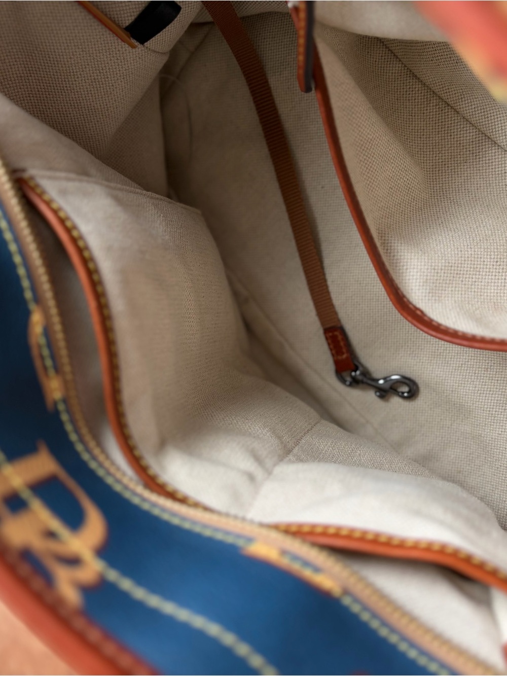 Dooney & Bourke Navy Logo Tote with Tan Trim - Picture 8 of 8